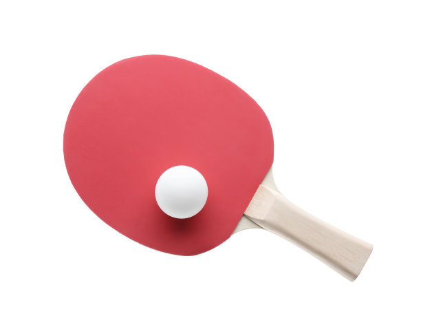 乒乓球拍和球隔离在白色，俯视图图片下载