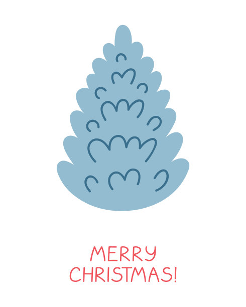 蓝手画冷杉的节日贺卡图片下载