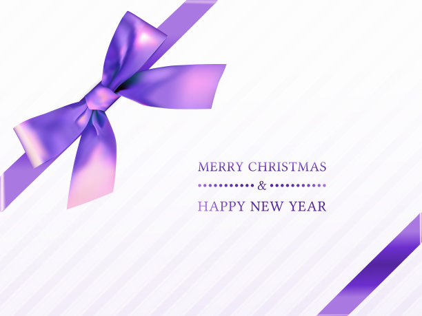 圣诞礼盒顶视图与紫色蝴蝶结丝带图片下载