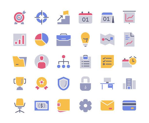 商业图标集全色彩与现代风格图片下载