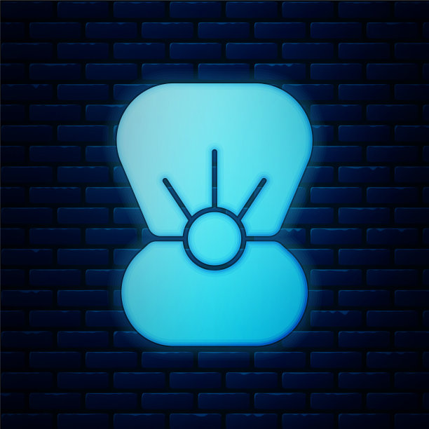 发光的霓虹灯自然开放的贝壳与珍珠图标图片下载