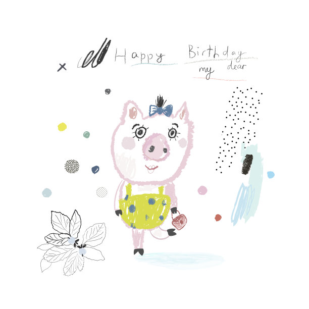 可爱的卡片与手绘猪。向量。图片下载