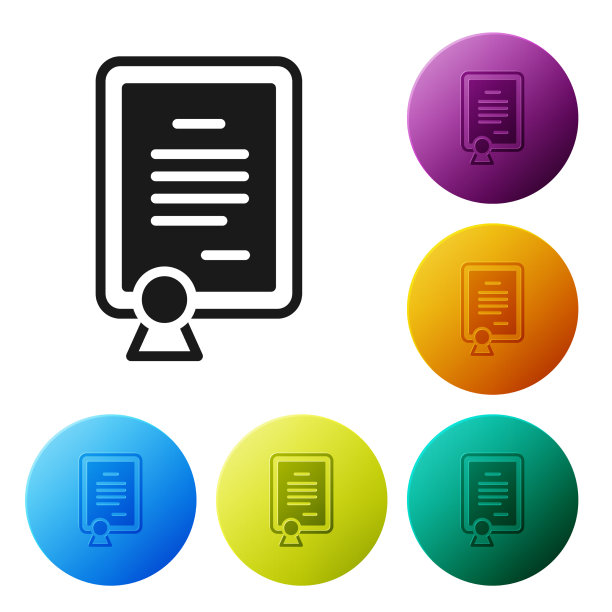 黑色证书模板图标隔离在白色上图片下载