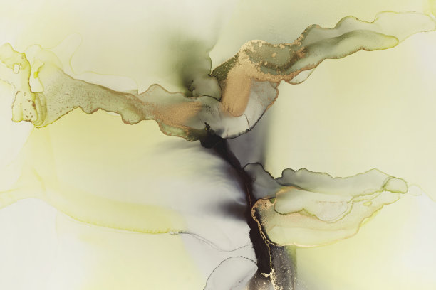 黄色、黑色和金色抽象手绘酒精墨纹理图片下载