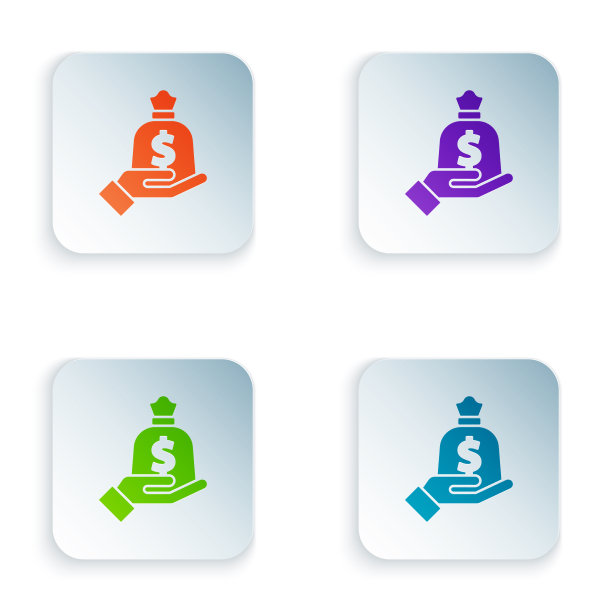手拿钱袋的彩色图标孤立上图片下载
