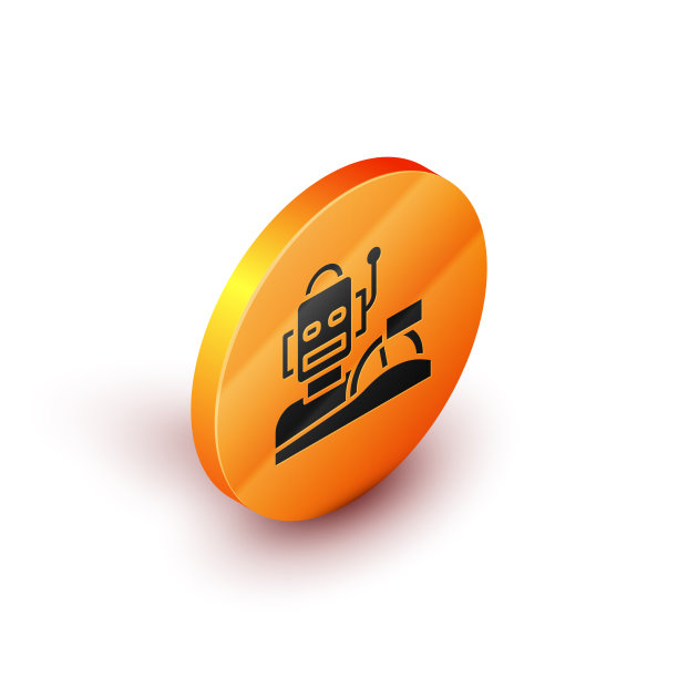 等距人形机器人驾驶汽车图标图片下载