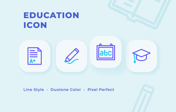 教育图标设置用线条风格二重色调图片下载