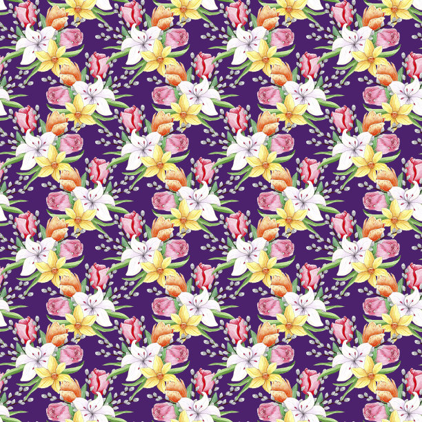 水彩春花图案，花卉背景。图片下载