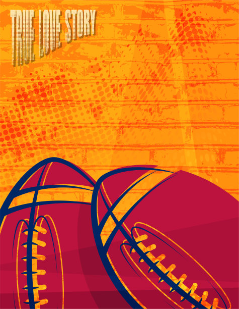 广告美式足球比赛的海报，垂直横幅。传单上写着一对相爱的运动球。对体育的热爱。向量图片下载