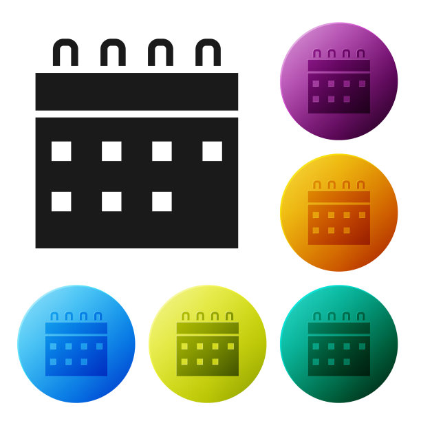 黑色日历图标孤立在白色背景上图片下载