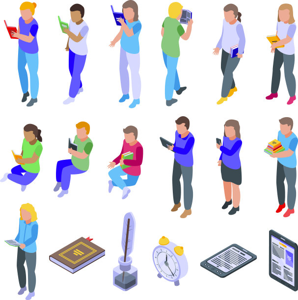 儿童阅读图标设置等距样式图片下载