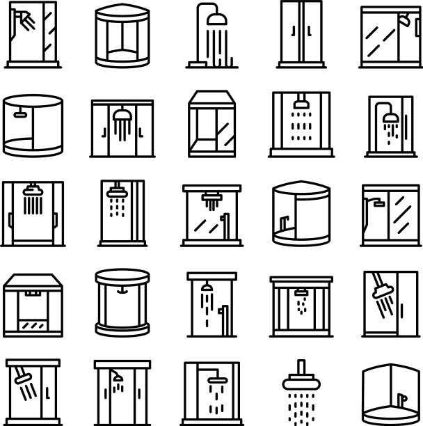 淋浴隔间图标设置轮廓风格图片下载