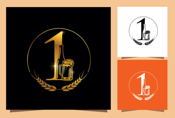 金色玻璃和瓶装啤酒数字1图片下载