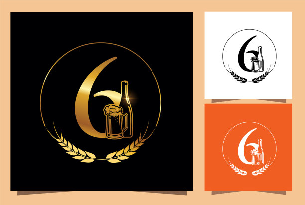 金色玻璃和瓶装啤酒数字6图片下载