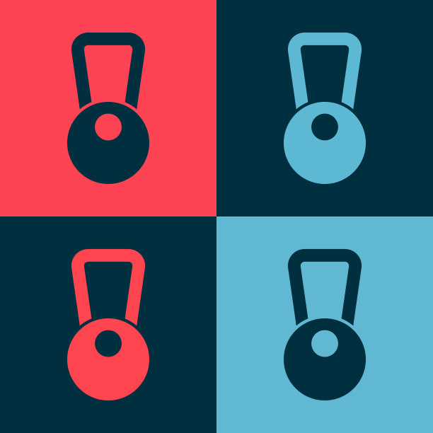 波普艺术壶铃图标孤立在颜色上图片下载