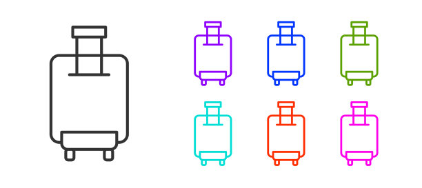 黑线旅行箱为旅行图标孤立上图片下载