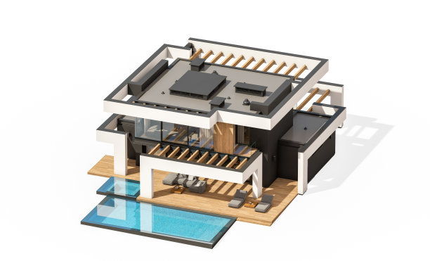 现代舒适的房子在豪华风格的3d渲染孤立在白色图片下载