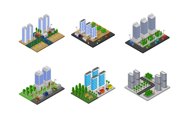 等距城市设置在白色背景图片下载