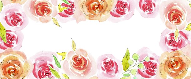 花的横幅。水彩手绘插图，孤立，白色背景，花卉背景。图片下载