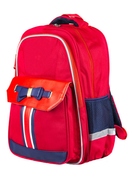 儿童的学校背包在红色孤立的白色背景。为上学做准备图片下载