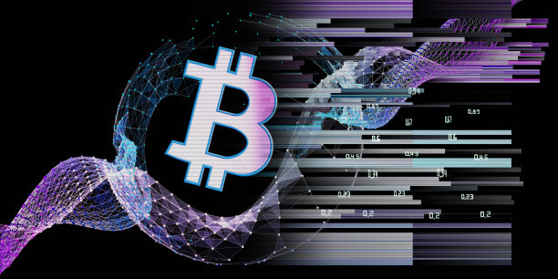 poligonale wire grid的背景，比特币和模糊线。概念商业，采矿。为加密货币挖掘旗帜技术。图片下载