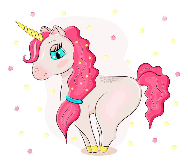 可爱的独角兽孤立在星星上图片下载