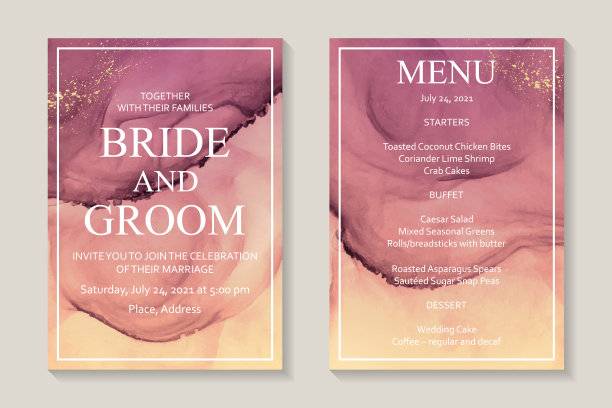 水彩背景与抽象的粉红色和黄色墨水波和金色飞溅。图片下载