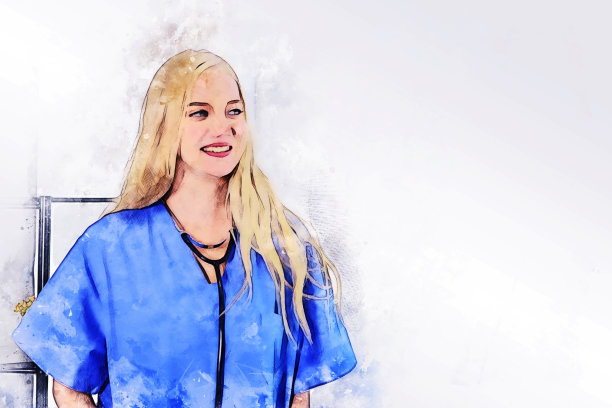 摘要彩色幸福团队医生在医院的水彩插画画背景。图片下载