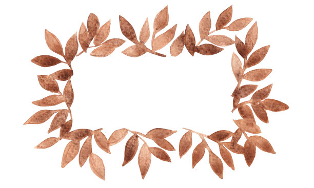 棕叶花环水彩手绘装饰，以自然质朴为主题。图片下载