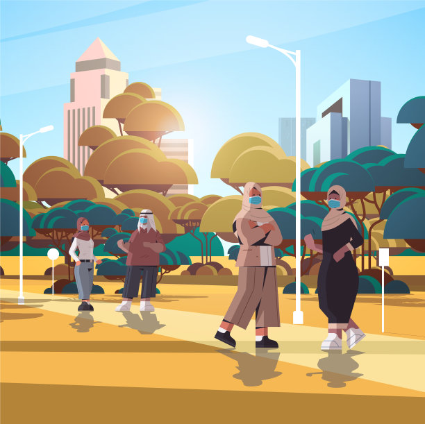 阿拉伯商人戴着防护口罩图片下载