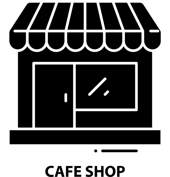 咖啡馆商店图标黑色标志与可编辑图片下载