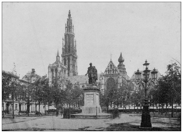 世界地标文物照片(约1894年):比利时安特卫普大教堂(圣母大教堂)图片下载