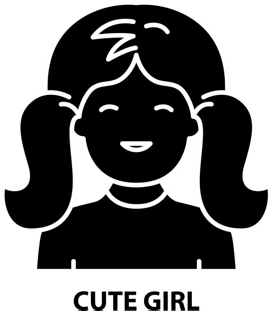 可爱的女孩图标黑色标志与可编辑图片下载