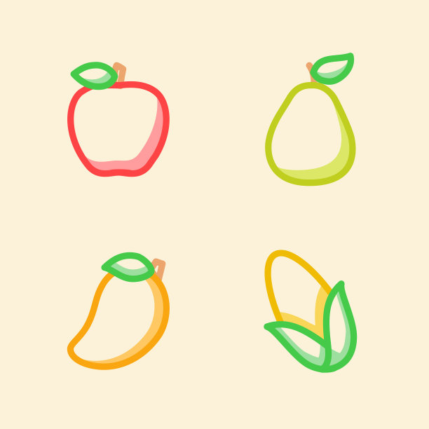 水果图标集收集苹果，梨，芒果，玉米图片下载
