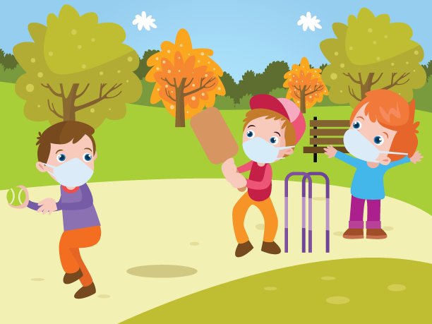 孩子们玩板球卡通2d图片下载