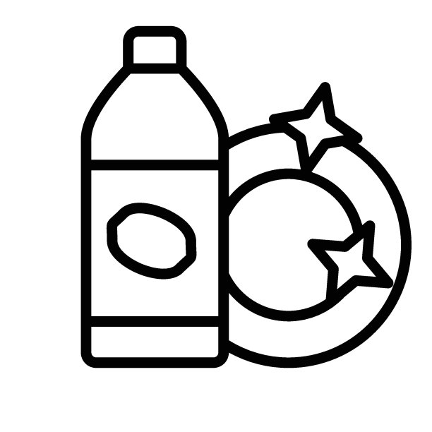 卫生盘子与液体洗涤剂概念矢量图标设计，闪闪清洁产品在白色背景图片下载