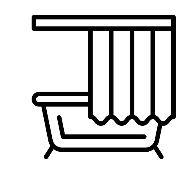 独立浴缸概念的防水浴帘，白色背景上的身体清洁设备，浴室设施矢量图标设计图片下载