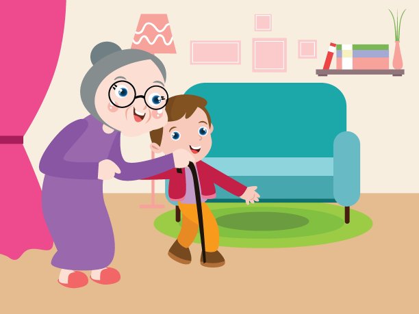 孩子与祖母卡通二维矢量图片下载