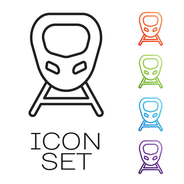 黑线高速列车图标孤立在白色背景。铁路旅游和铁路旅游。地铁或地铁流线型快速列车运输。设置图标丰富多彩。向量图片下载