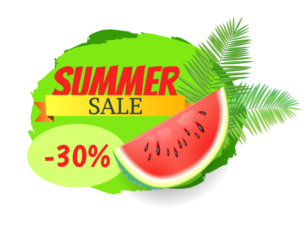 夏季西瓜折扣矢量插图图片下载