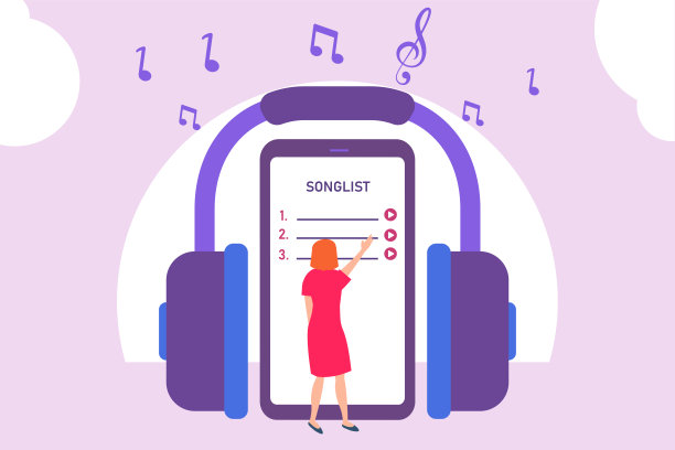 年轻女子在智能手机上选歌图片下载