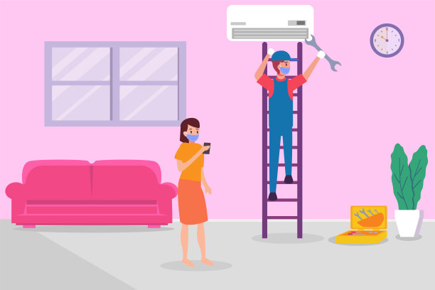 维修空调口罩的技术员图片下载