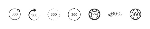 360度图标设置。矢量插图。360度视图箭头符号集合。图片下载