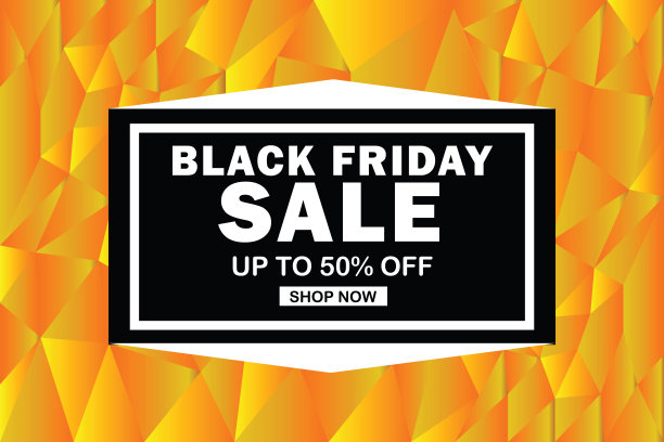 黑色星期五销售海报设计与50%折扣优惠和3D橙色三角形形状图片下载