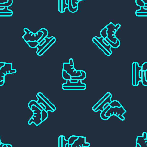 绿色线条溜冰鞋图标无缝图案蓝色背景图片下载