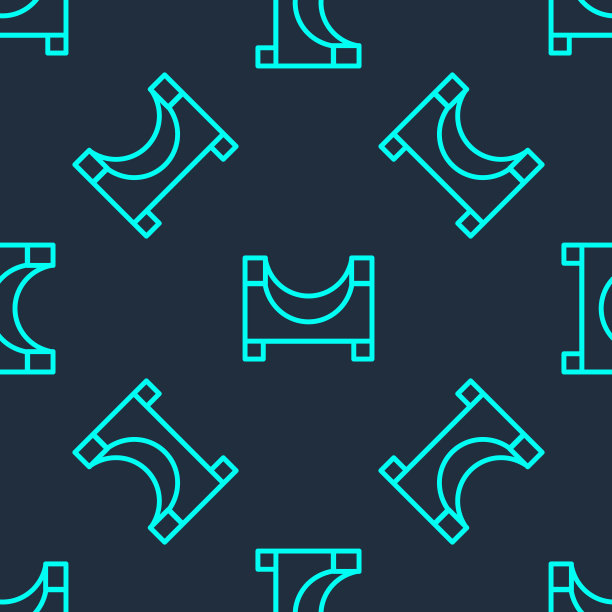 绿线滑板公园图标孤立无缝模式上的蓝色背景。一组斜坡，滚轴，楼梯为滑板公园。极限运动。向量图片下载