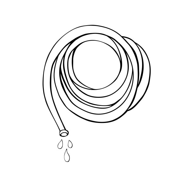 用于灌溉的卷筒软管。手绘轮廓矢量插图剪辑艺术在涂鸦风格，孤立。园艺元素。在花园里干活的工具，在农场里，消防的工具图片下载