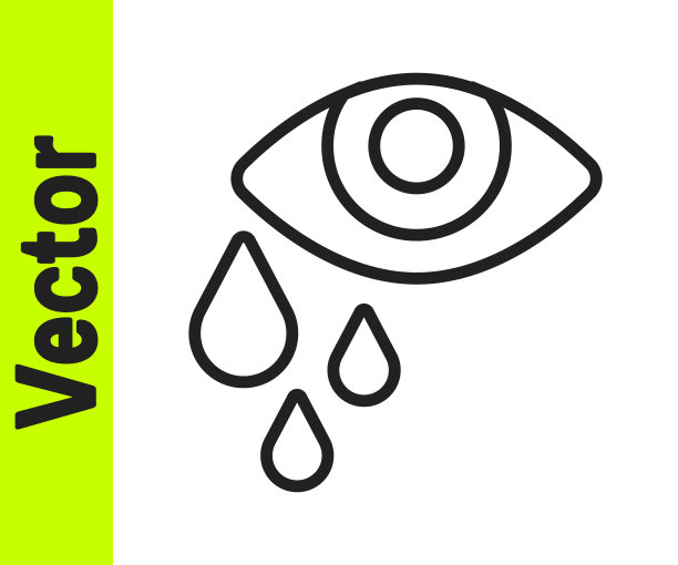 黑色线泪眼图标孤立在白色背景。向量图片下载