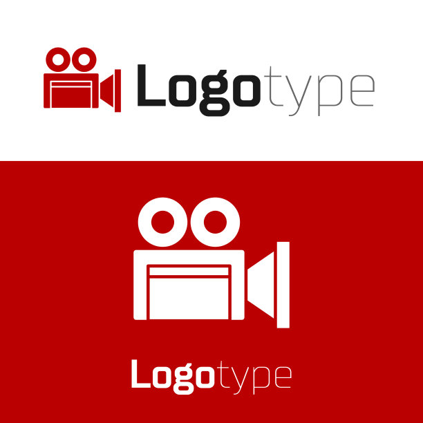 红色电影摄像机图标孤立在白色上图片下载
