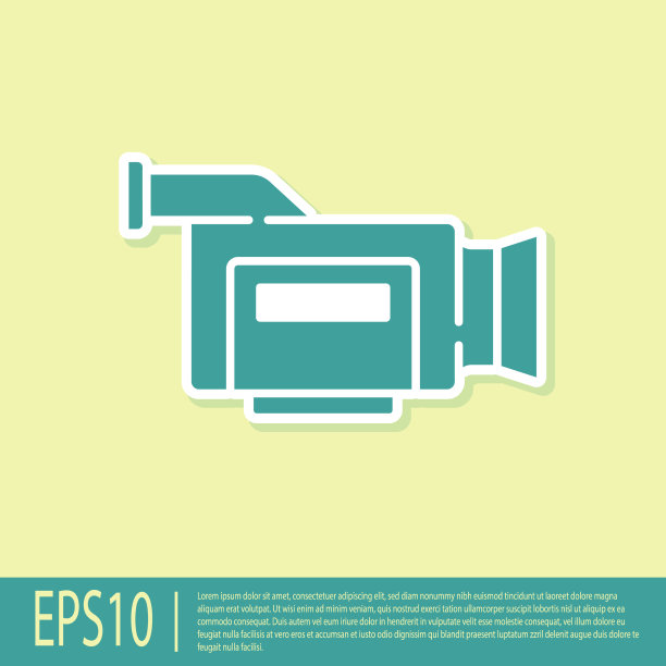 绿色电影摄像机图标隔离在黄色图片下载